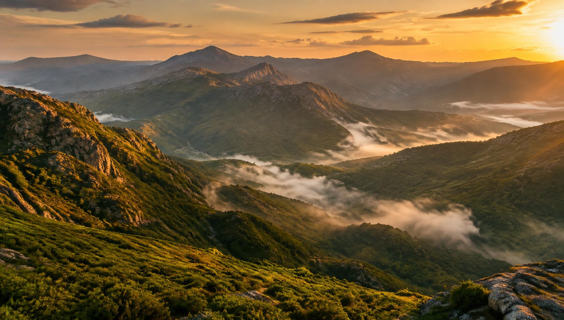 Golden hour over the mountains of northern Portugal